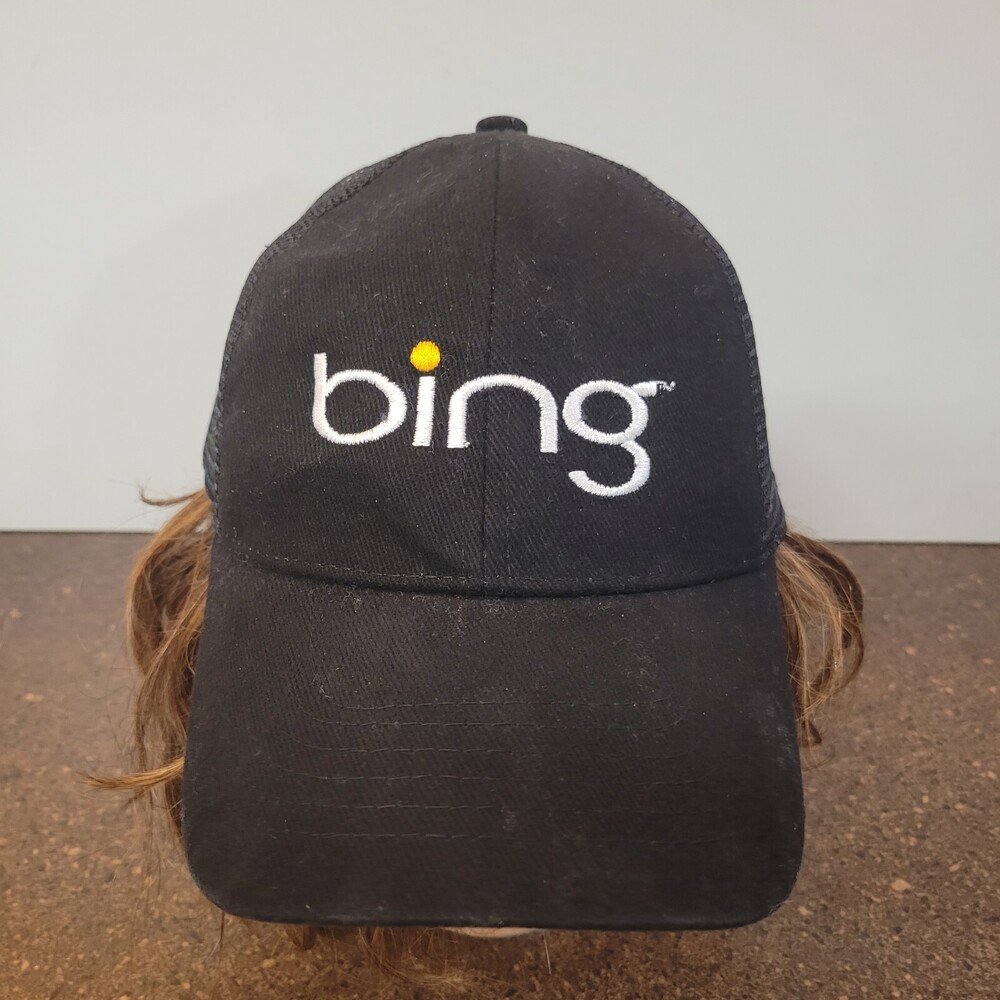 Bing Trucker Hat Mens OS Black Mesh Back Adjustable Strapback 6 Panel Mega Cap